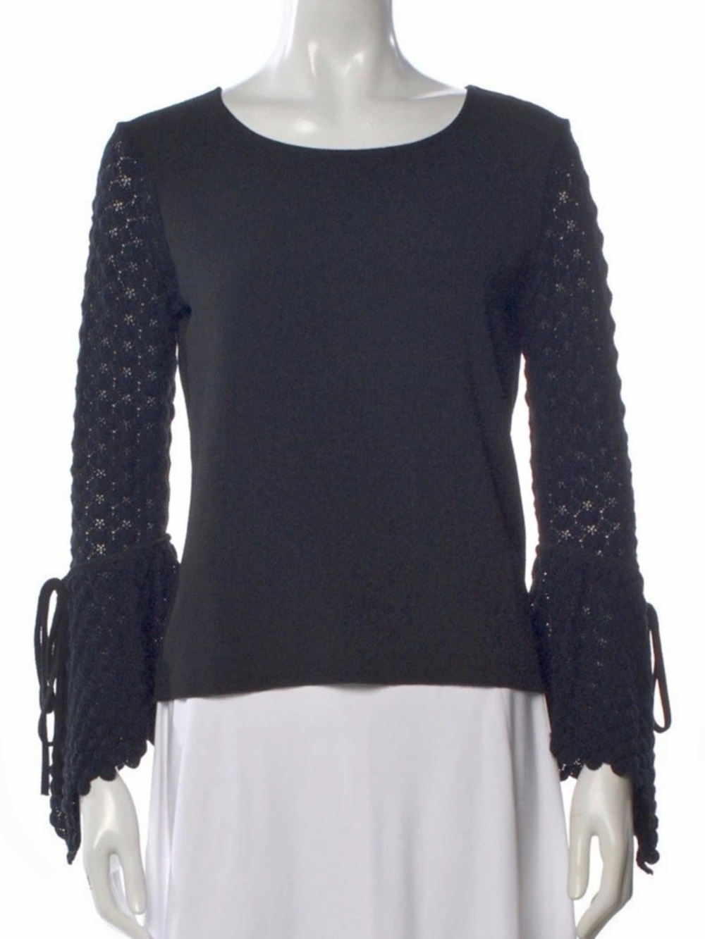 SeeByChloe Long Sleeve Crochet Bell Sleeve Top Black Long Sleeve Top Size Small